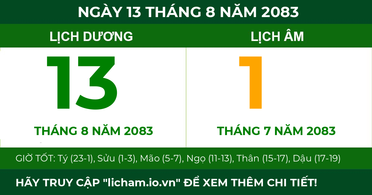 lịch âm ngày 13 tháng 8 năm 2083