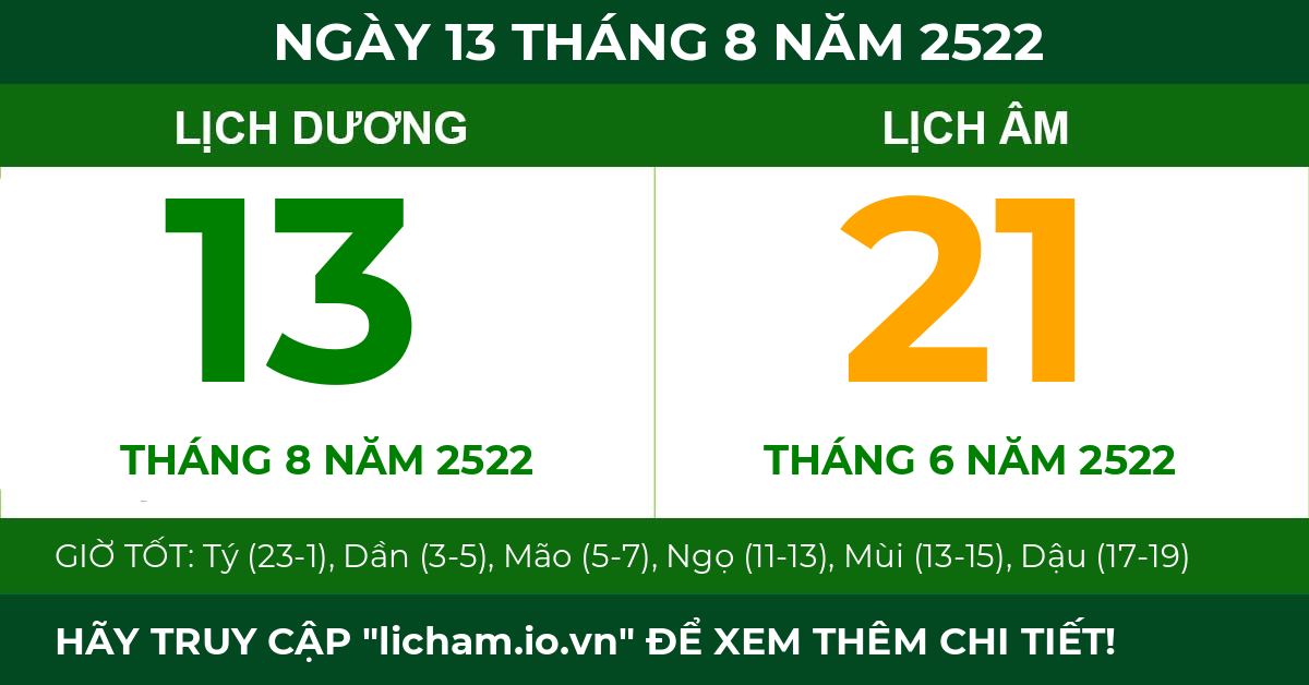 lịch âm ngày 13 tháng 8 năm 2522