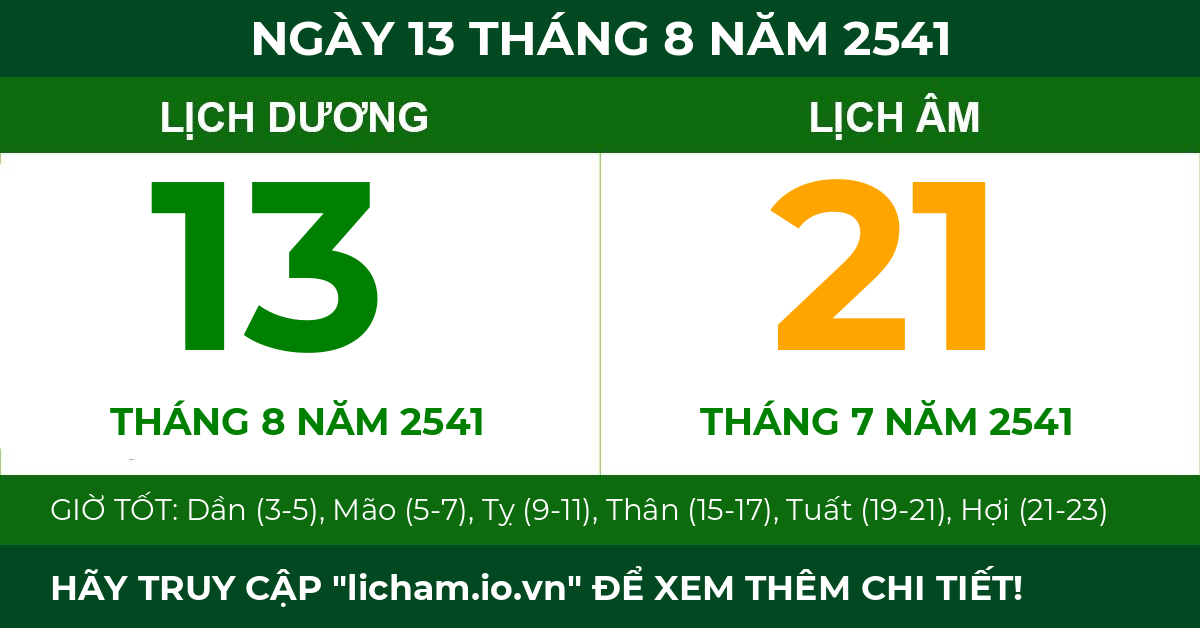 lịch âm ngày 13 tháng 8 năm 2541