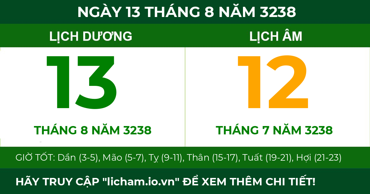 lịch âm ngày 13 tháng 8 năm 3238