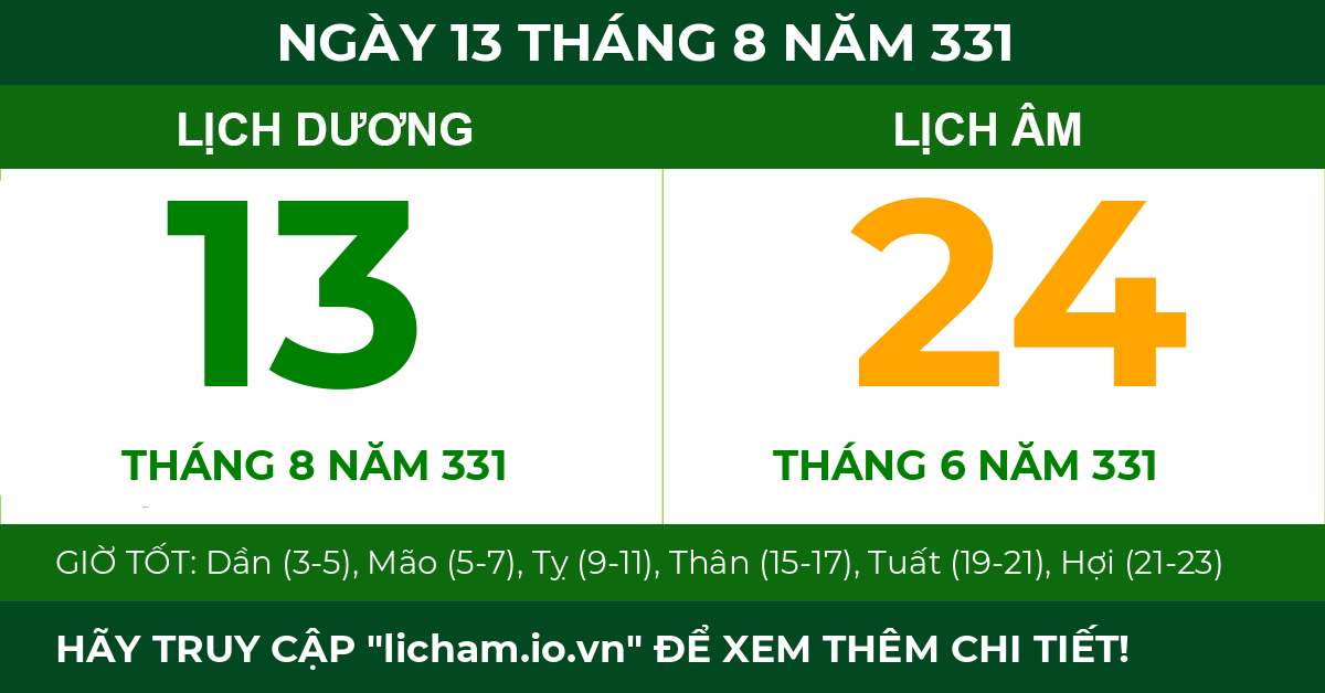 lịch âm ngày 13 tháng 8 năm 331