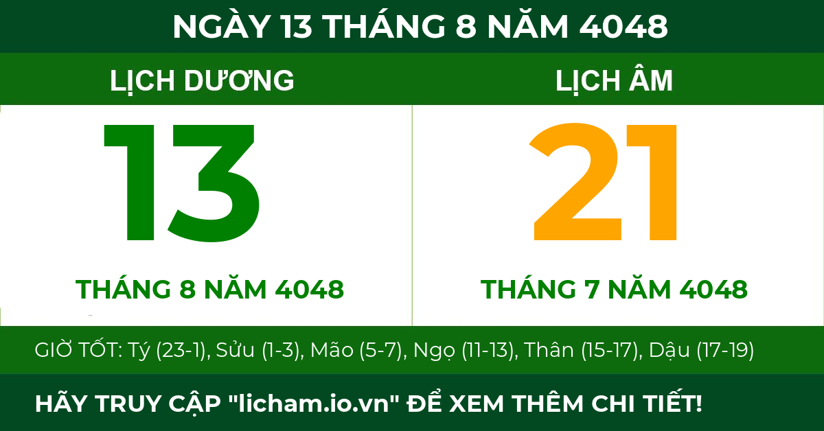 lịch âm ngày 13 tháng 8 năm 4048