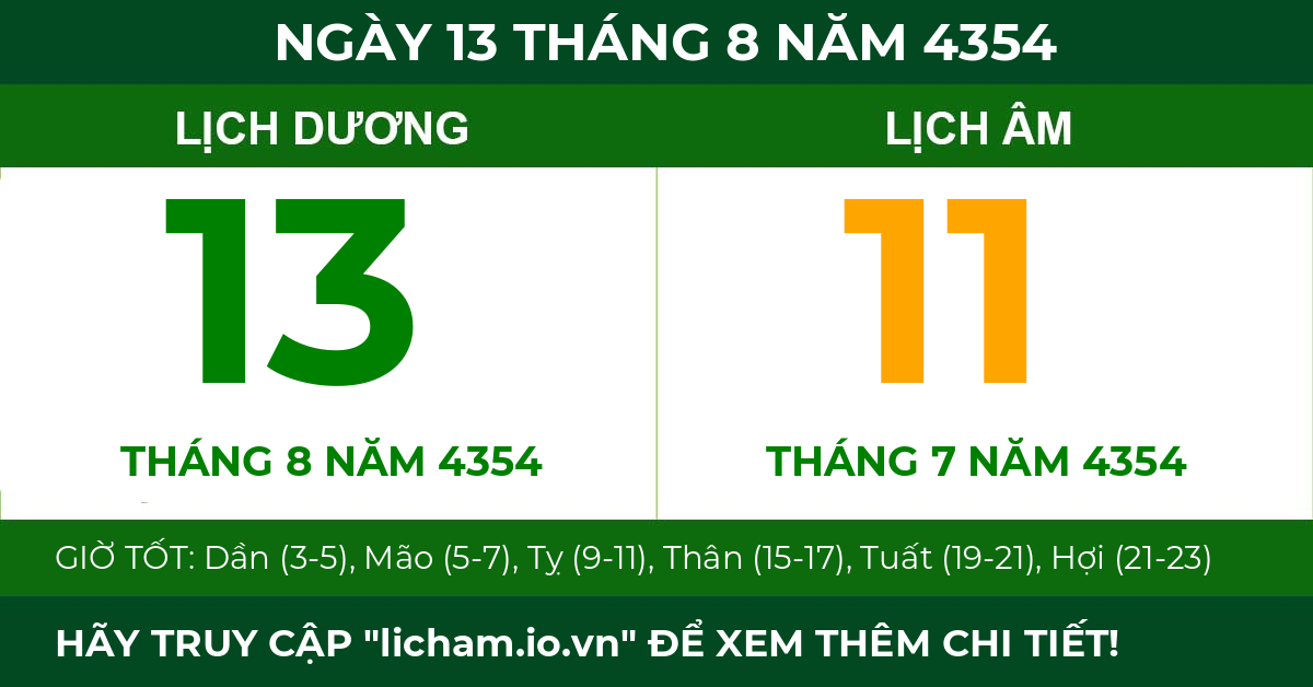 lịch âm ngày 13 tháng 8 năm 4354