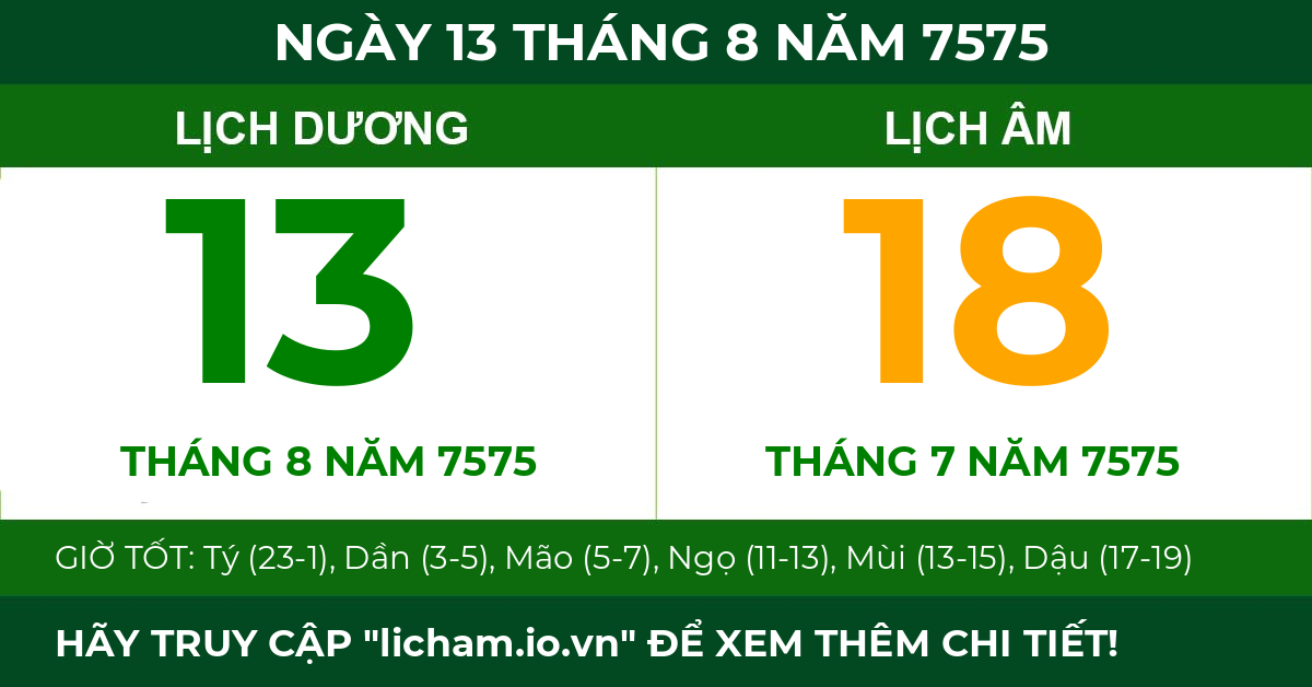 lịch âm ngày 13 tháng 8 năm 7575