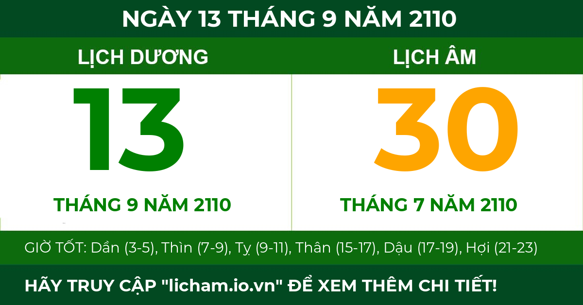 lịch âm ngày 13 tháng 9 năm 2110
