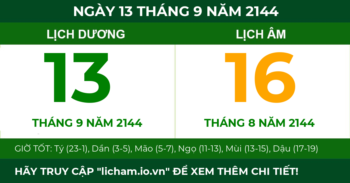 lịch âm ngày 13 tháng 9 năm 2144