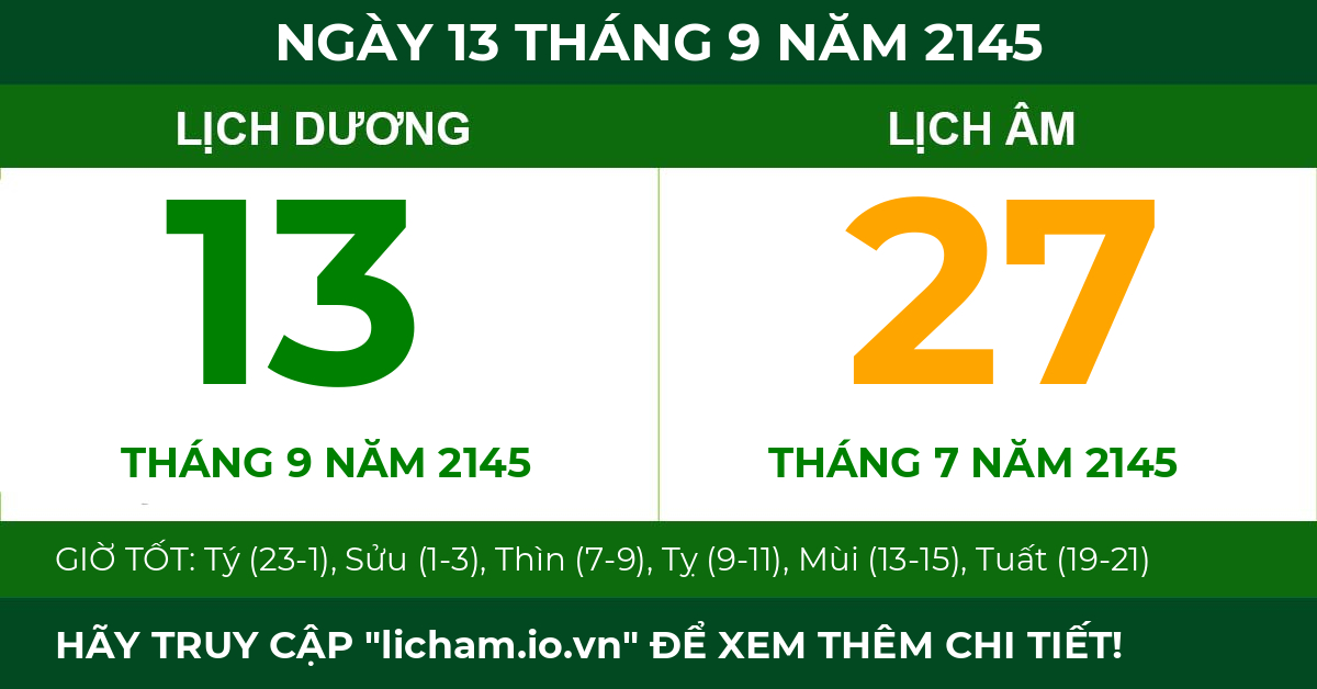 lịch âm ngày 13 tháng 9 năm 2145