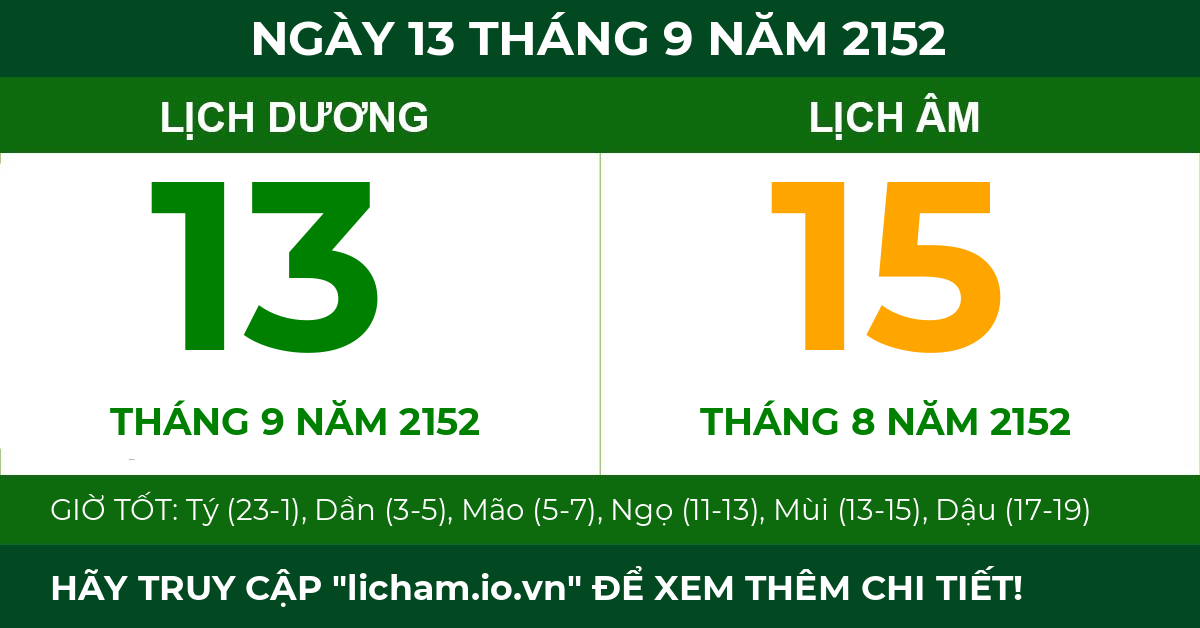 lịch âm ngày 13 tháng 9 năm 2152