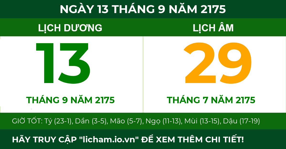lịch âm ngày 13 tháng 9 năm 2175