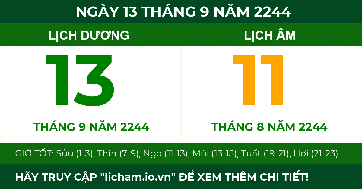 lịch âm ngày 13 tháng 9 năm 2244