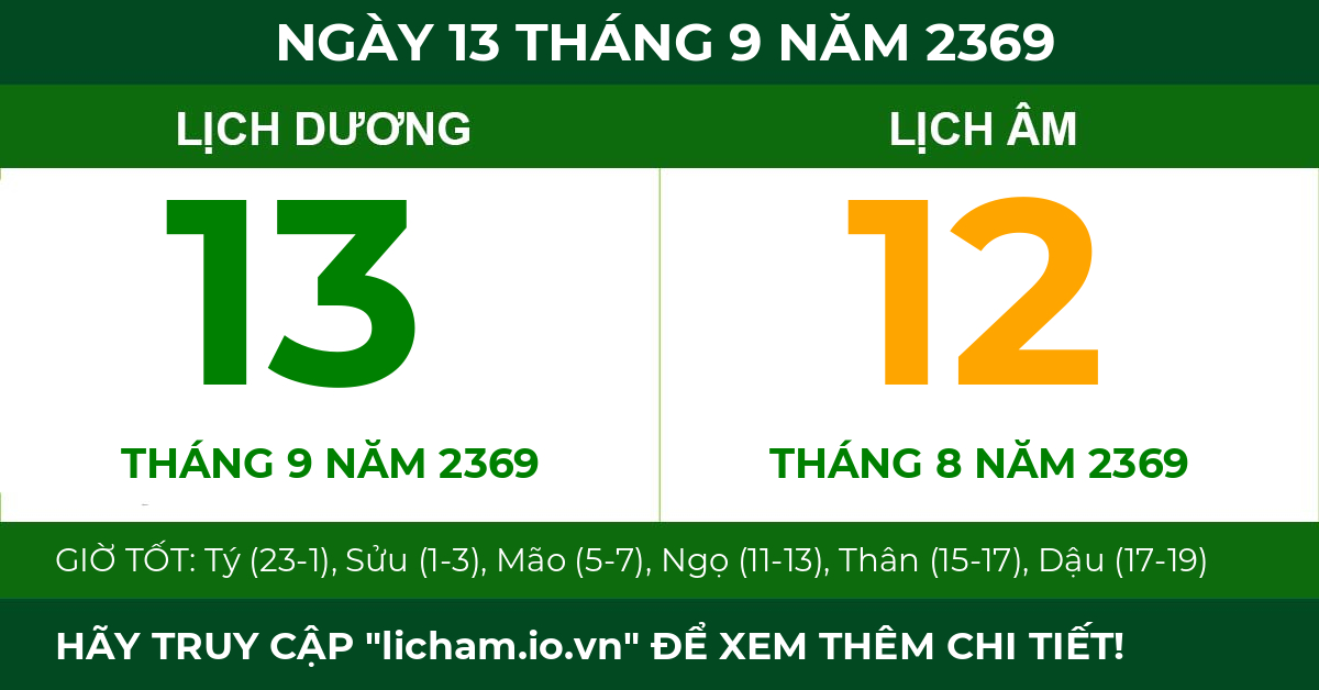 lịch âm ngày 13 tháng 9 năm 2369