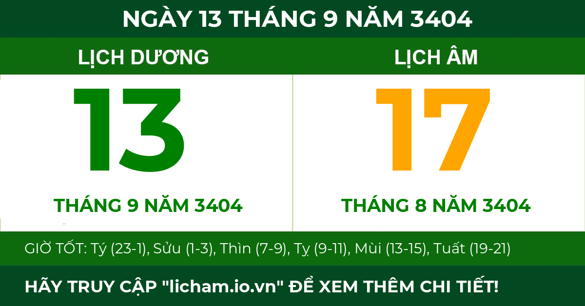 lịch âm ngày 13 tháng 9 năm 3404