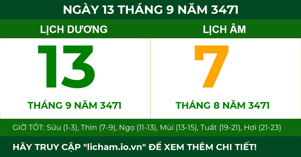lịch âm ngày 13 tháng 9 năm 3471