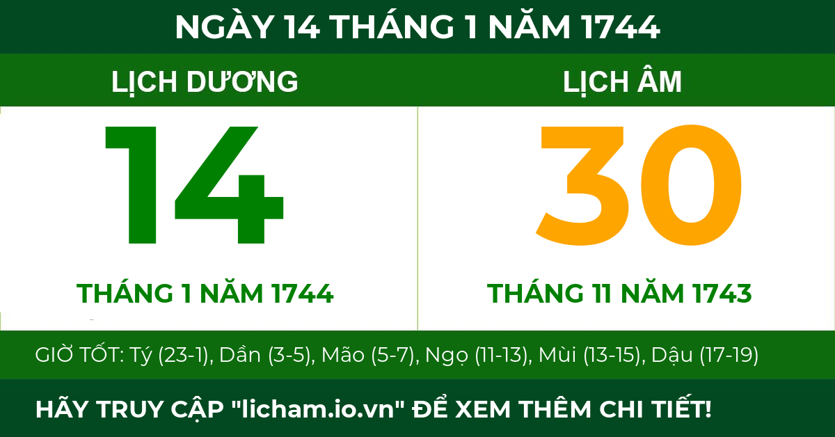 lịch âm ngày 14 tháng 1 năm 1744