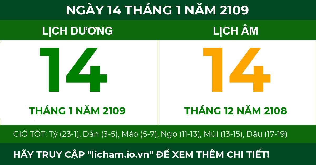 lịch âm ngày 14 tháng 1 năm 2109
