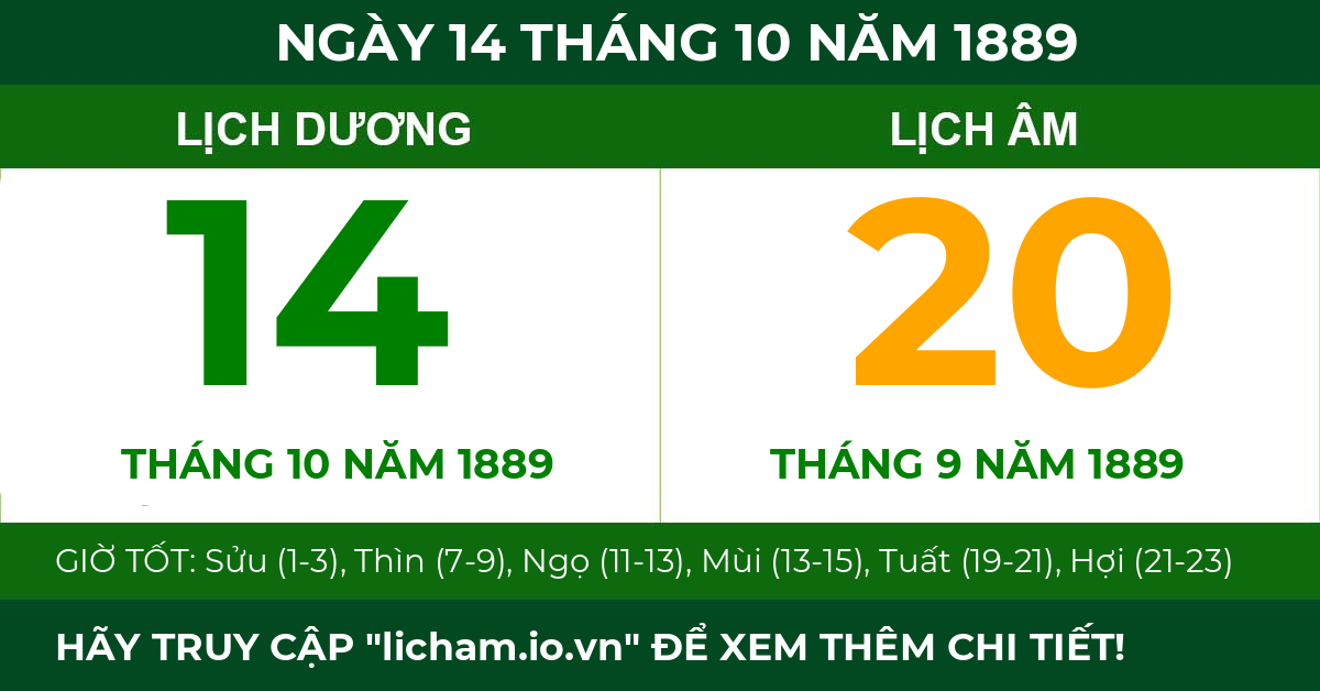 lịch âm ngày 14 tháng 10 năm 1889