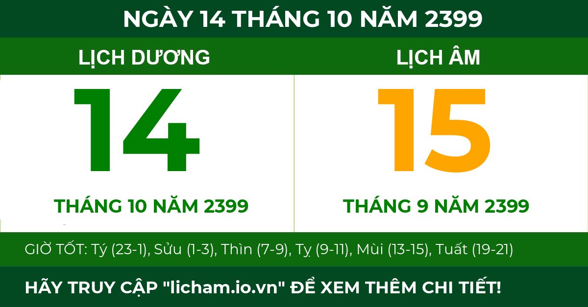 lịch âm ngày 14 tháng 10 năm 2399