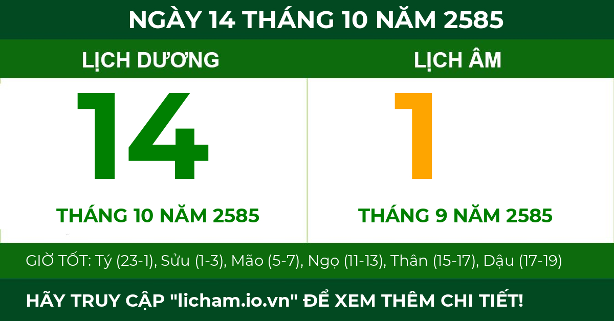 lịch âm ngày 14 tháng 10 năm 2585
