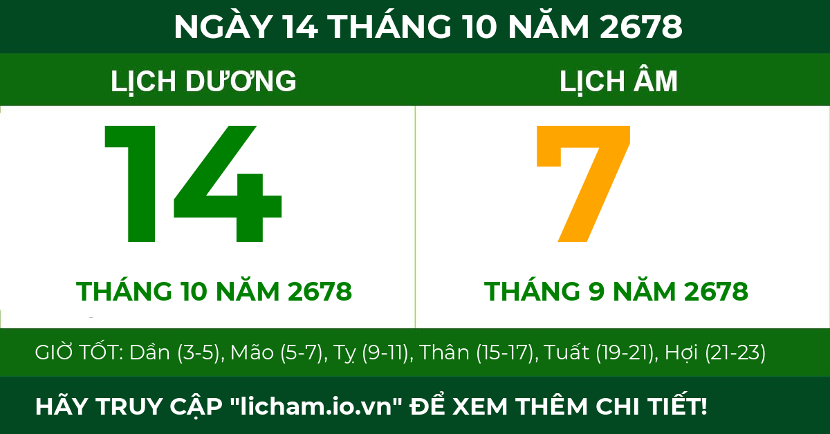 lịch âm ngày 14 tháng 10 năm 2678