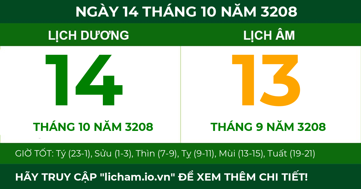 lịch âm ngày 14 tháng 10 năm 3208
