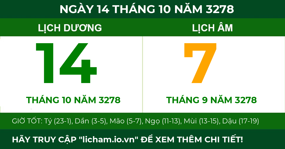 lịch âm ngày 14 tháng 10 năm 3278