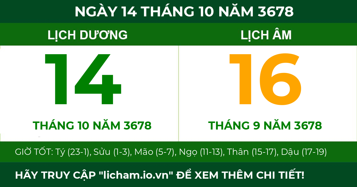 lịch âm ngày 14 tháng 10 năm 3678