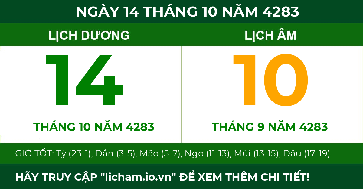 lịch âm ngày 14 tháng 10 năm 4283