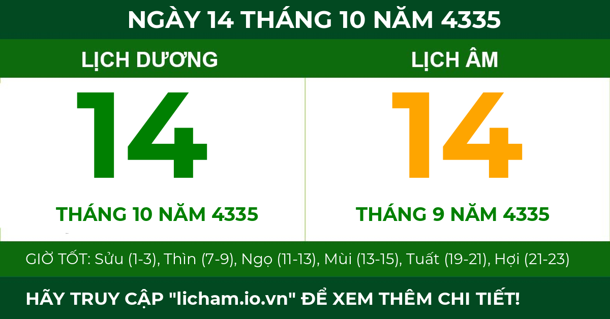 lịch âm ngày 14 tháng 10 năm 4335