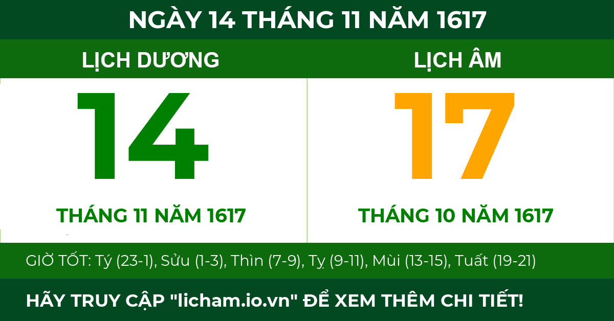 lịch âm ngày 14 tháng 11 năm 1617