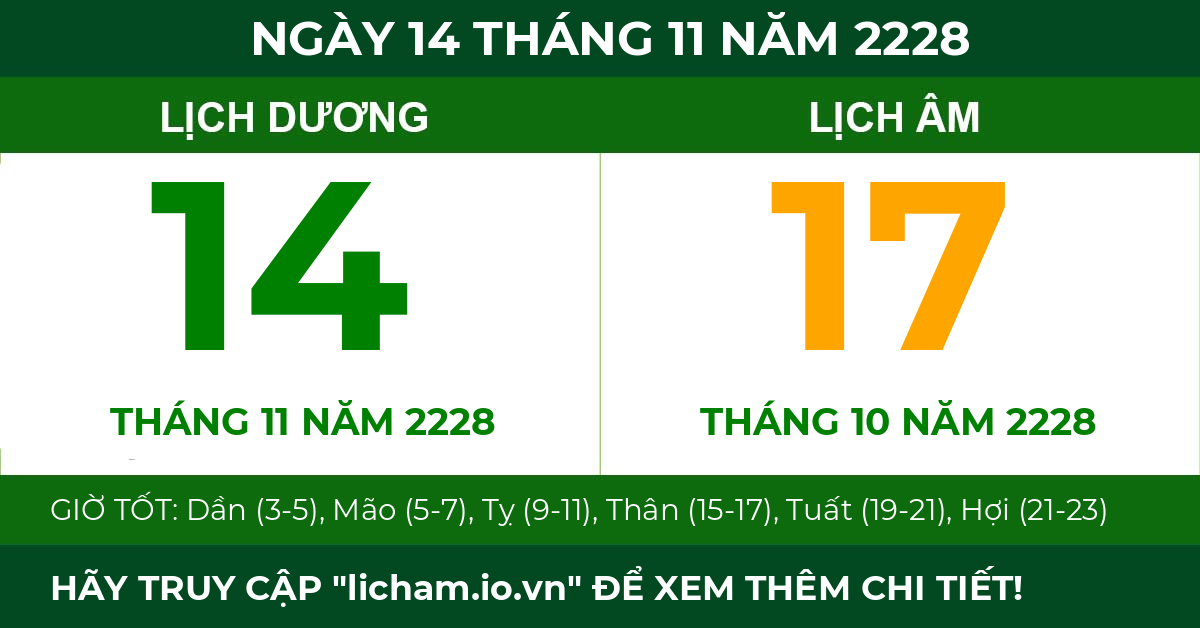lịch âm ngày 14 tháng 11 năm 2228