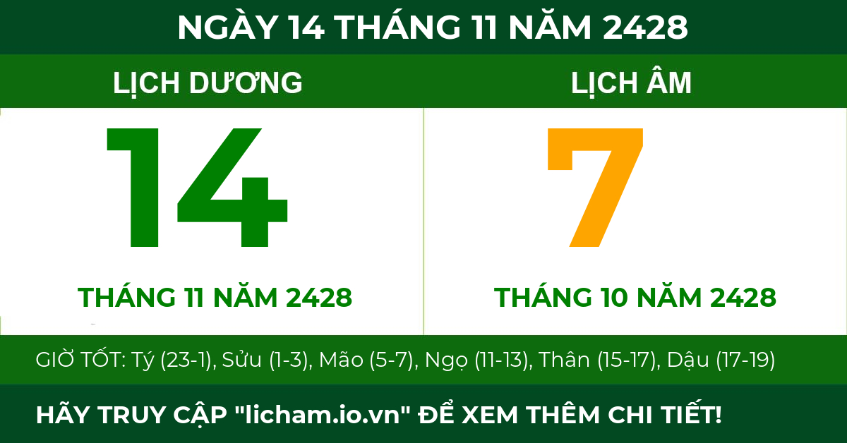 lịch âm ngày 14 tháng 11 năm 2428