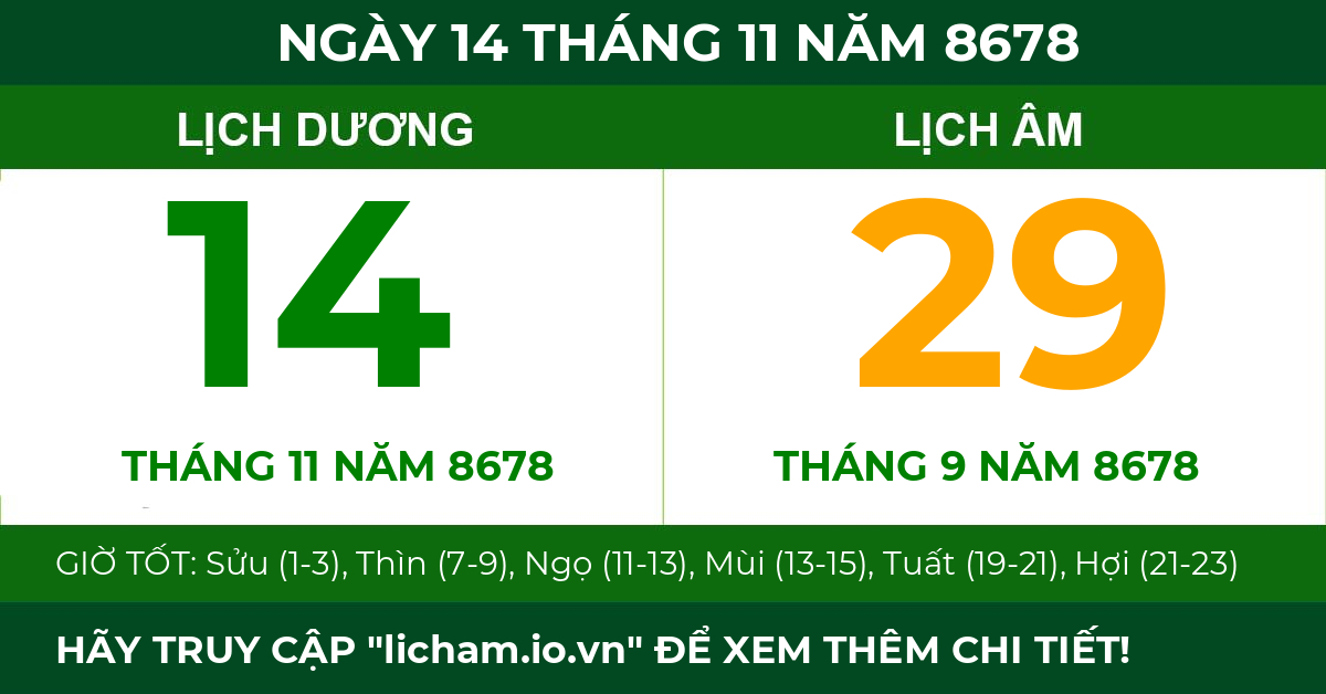 lịch âm ngày 14 tháng 11 năm 8678