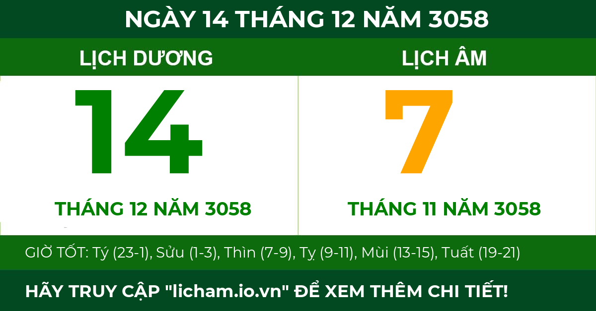 lịch âm ngày 14 tháng 12 năm 3058