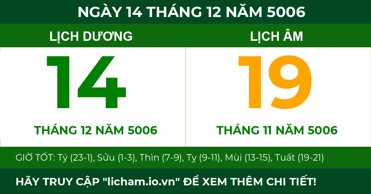lịch âm ngày 14 tháng 12 năm 5006