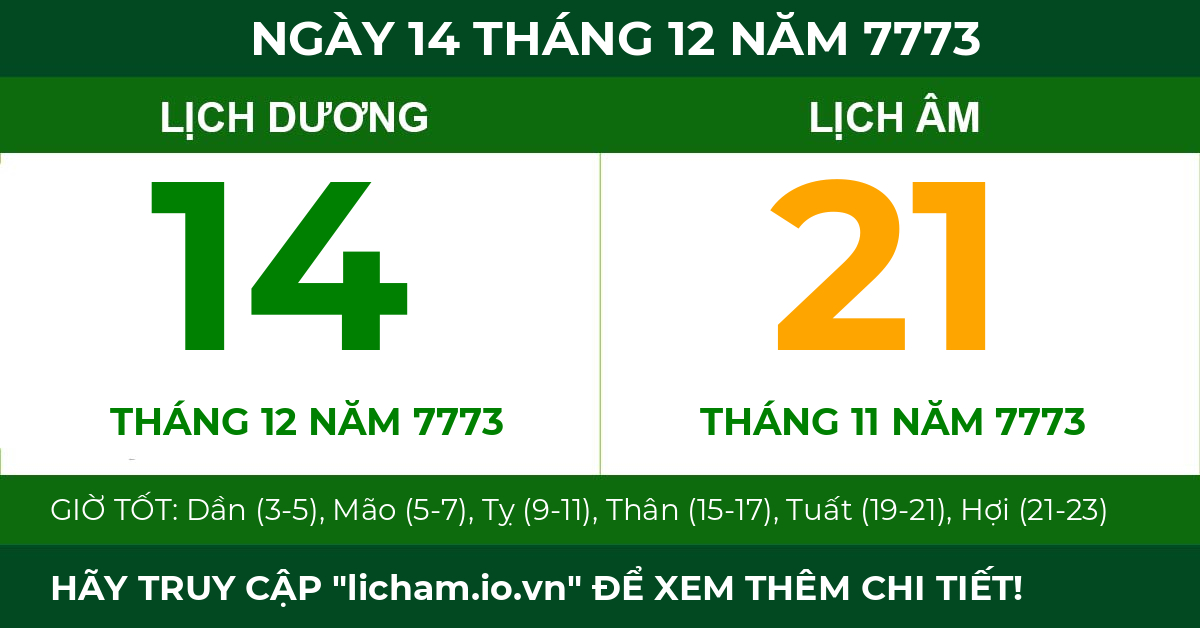 lịch âm ngày 14 tháng 12 năm 7773