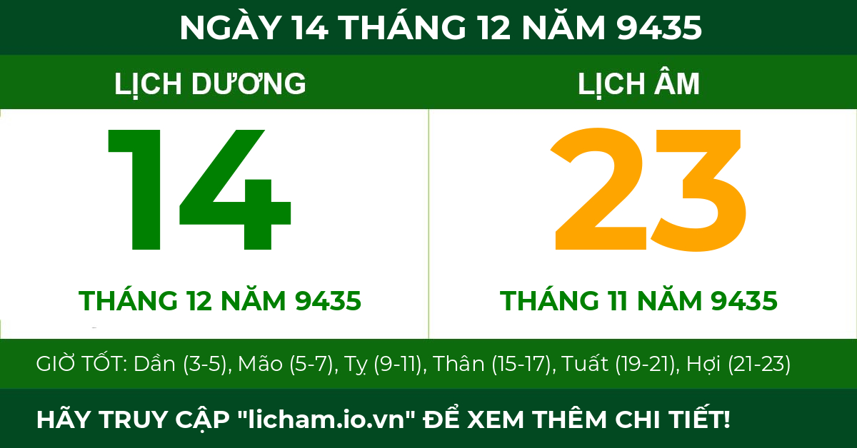 lịch âm ngày 14 tháng 12 năm 9435