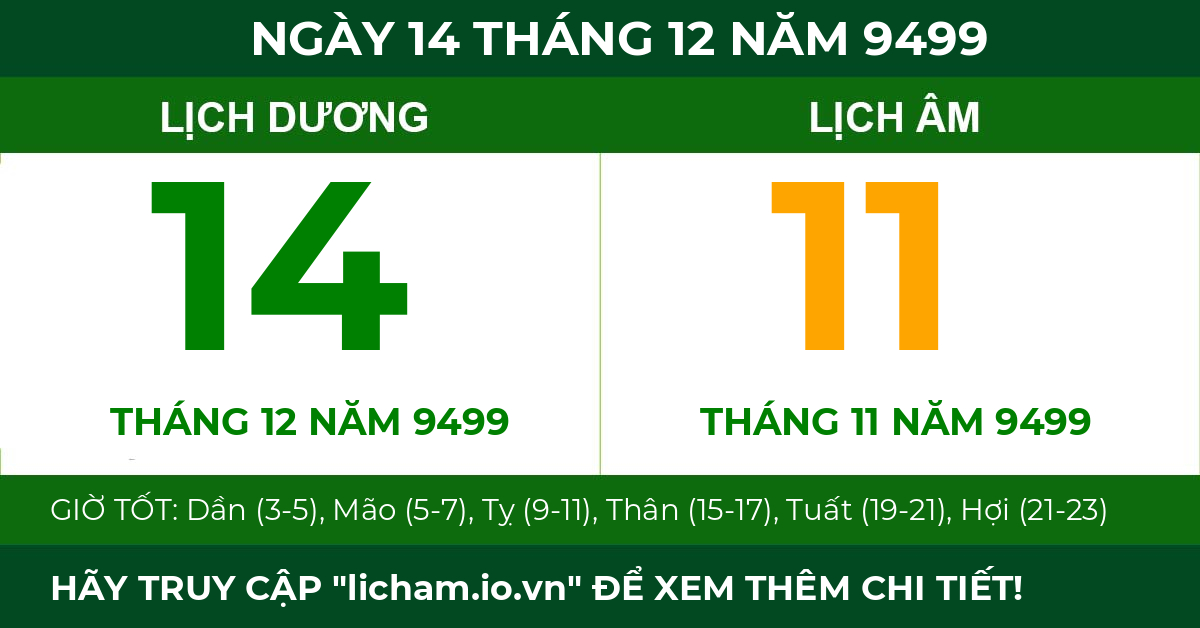 lịch âm ngày 14 tháng 12 năm 9499