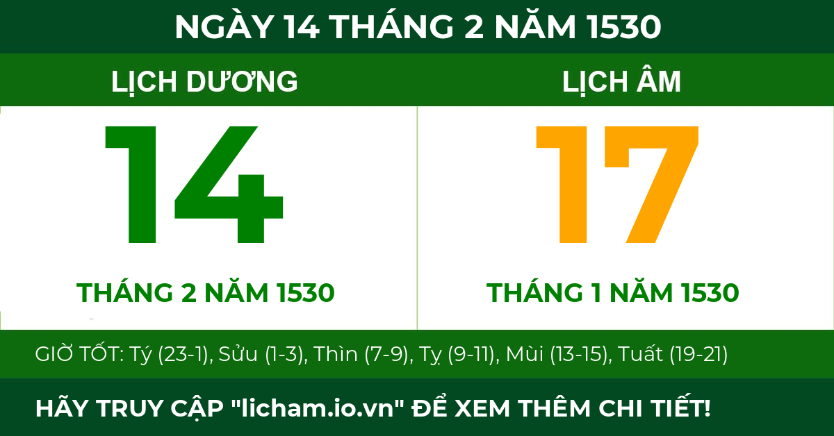 lịch âm ngày 14 tháng 2 năm 1530