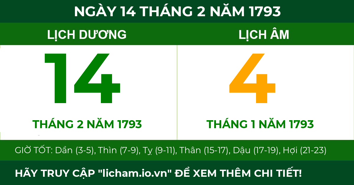 lịch âm ngày 14 tháng 2 năm 1793