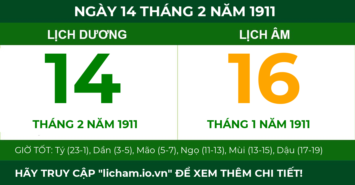 lịch âm ngày 14 tháng 2 năm 1911