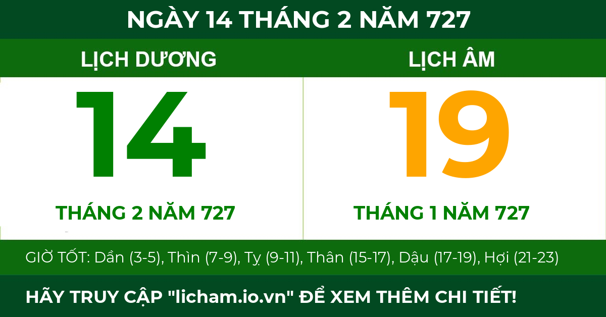 lịch âm ngày 14 tháng 2 năm 727