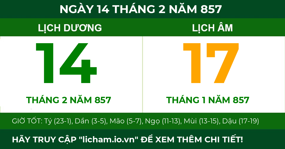 lịch âm ngày 14 tháng 2 năm 857