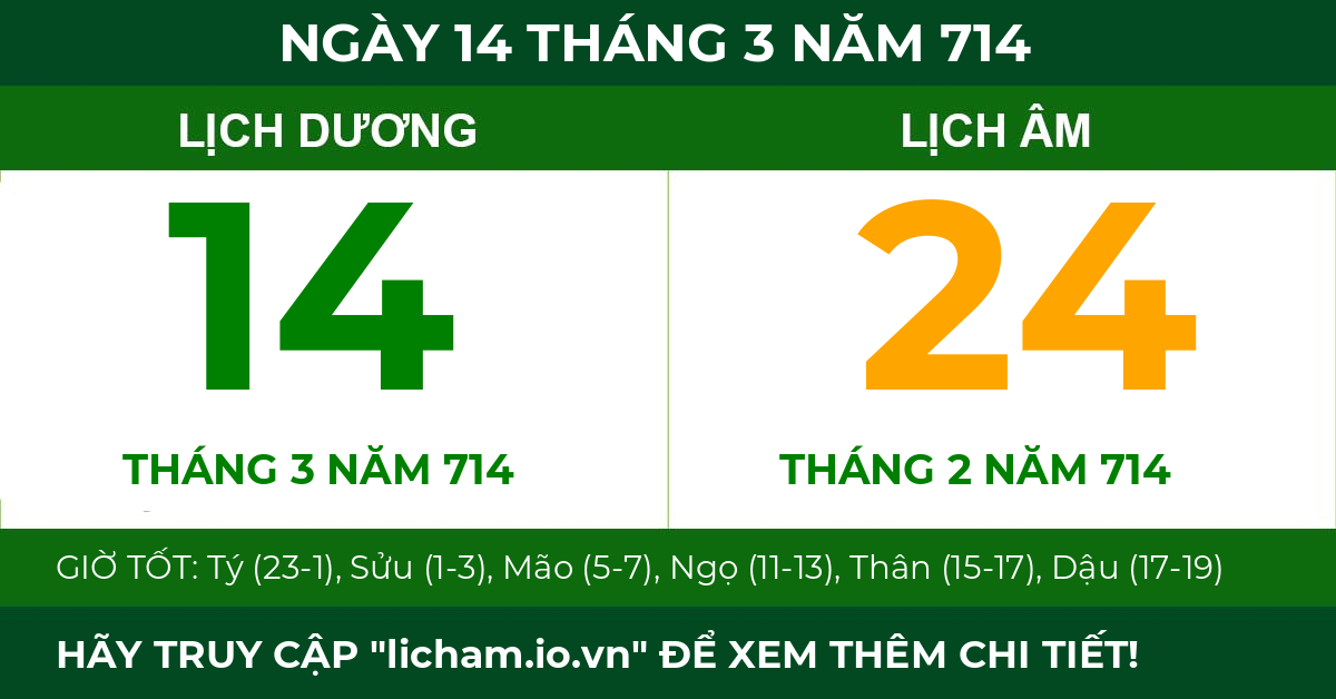 lịch âm ngày 14 tháng 3 năm 714