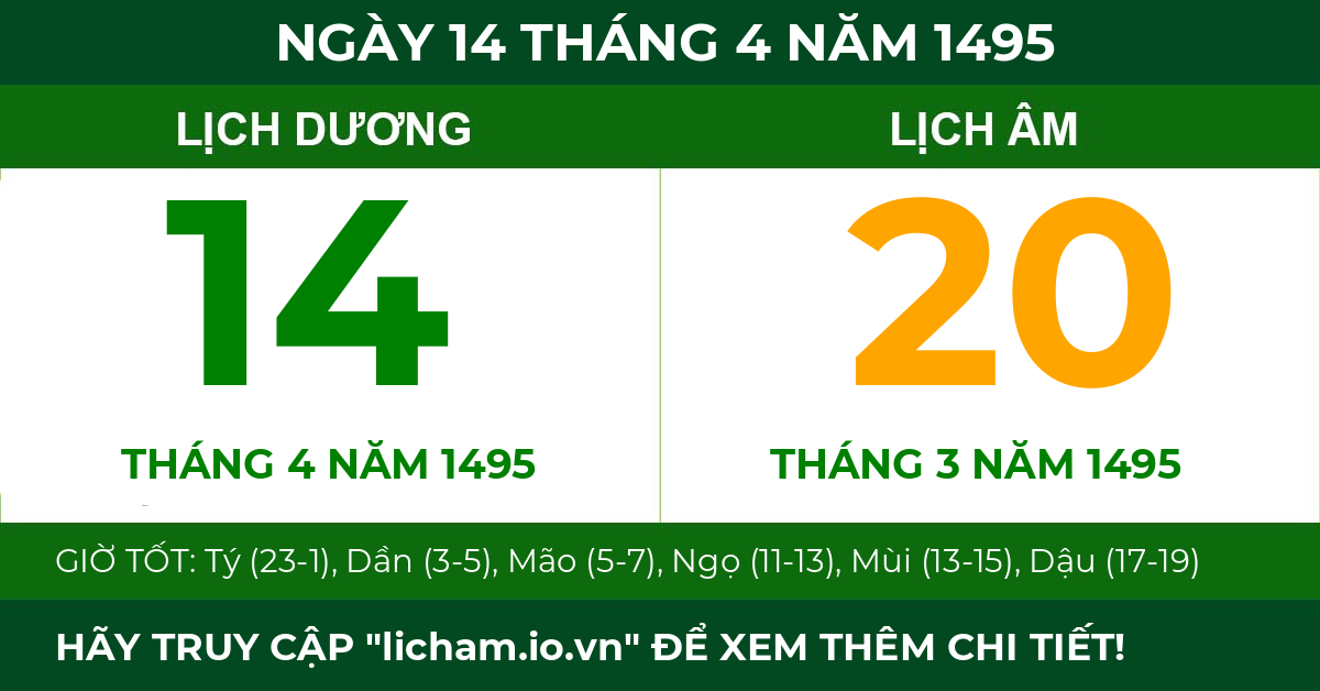 lịch âm ngày 14 tháng 4 năm 1495
