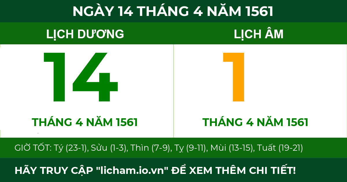 lịch âm ngày 14 tháng 4 năm 1561