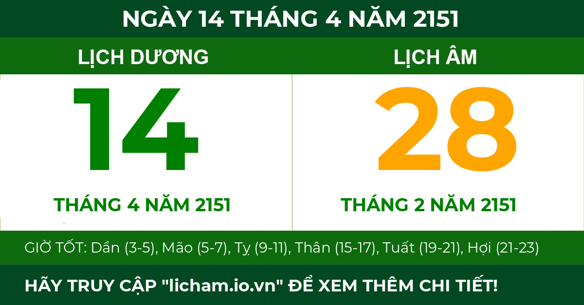 lịch âm ngày 14 tháng 4 năm 2151