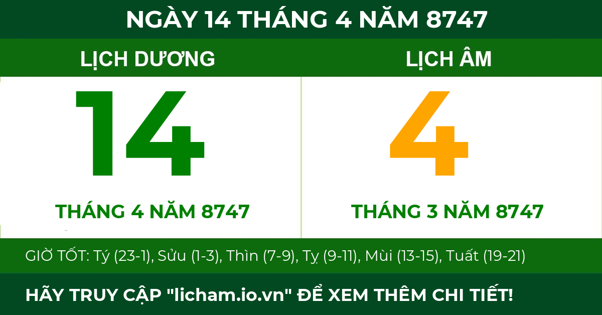 lịch âm ngày 14 tháng 4 năm 8747