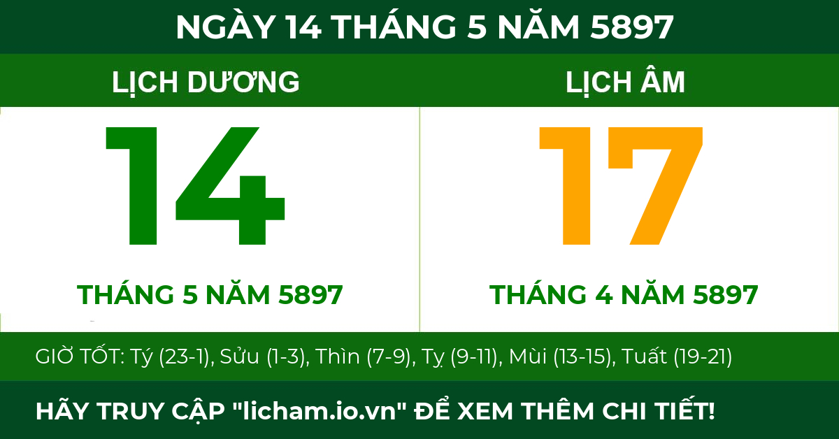 lịch âm ngày 14 tháng 5 năm 5897
