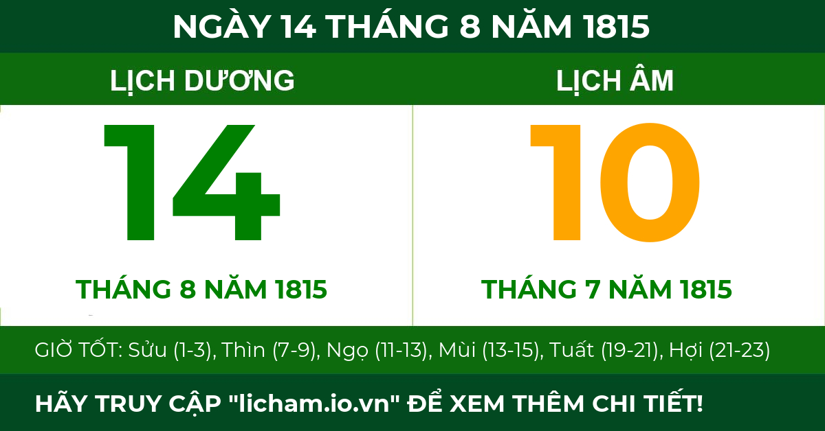 lịch âm ngày 14 tháng 8 năm 1815