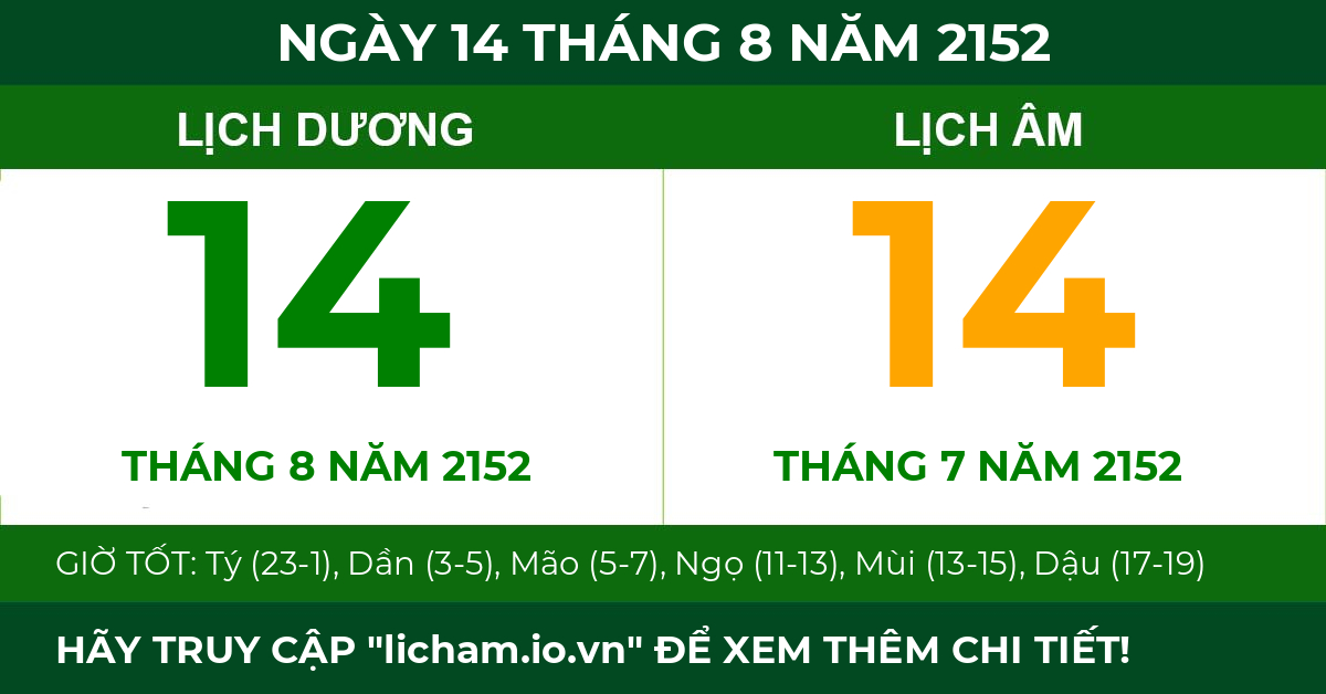 lịch âm ngày 14 tháng 8 năm 2152